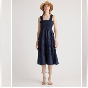 100% European Linen Smocked Midi Dress